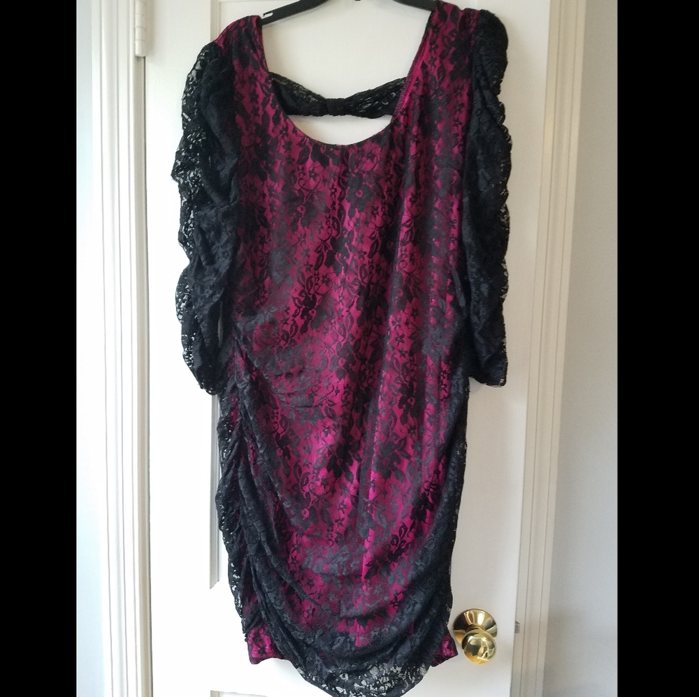 Pink & Black Lace Cinch Dress